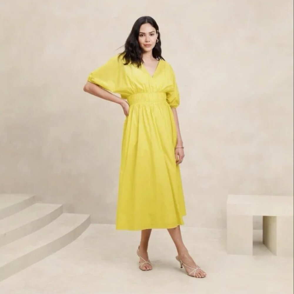 NWT Banana Republic Factory Voile Elbow-Sleeve Midi Dress XS Petite